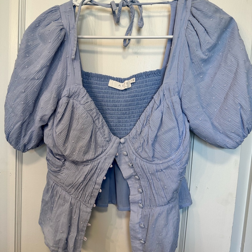 Astr the Label Clairemont Blue Puff Sleeve Top
